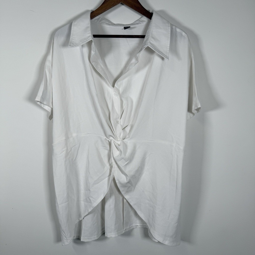 SHEIN Women's Short Sleeve Shirt White Career Collared Casual 1/4 Button Down 4X